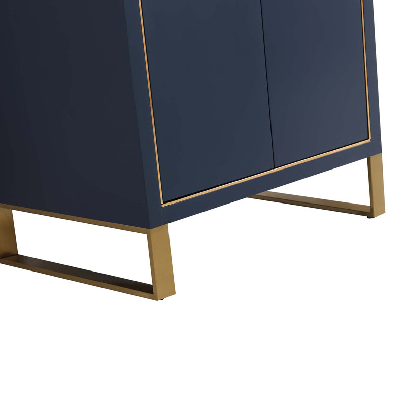 24'' Single Bathroom Vanity with Stone Top, Satin Brass, Navy Blue