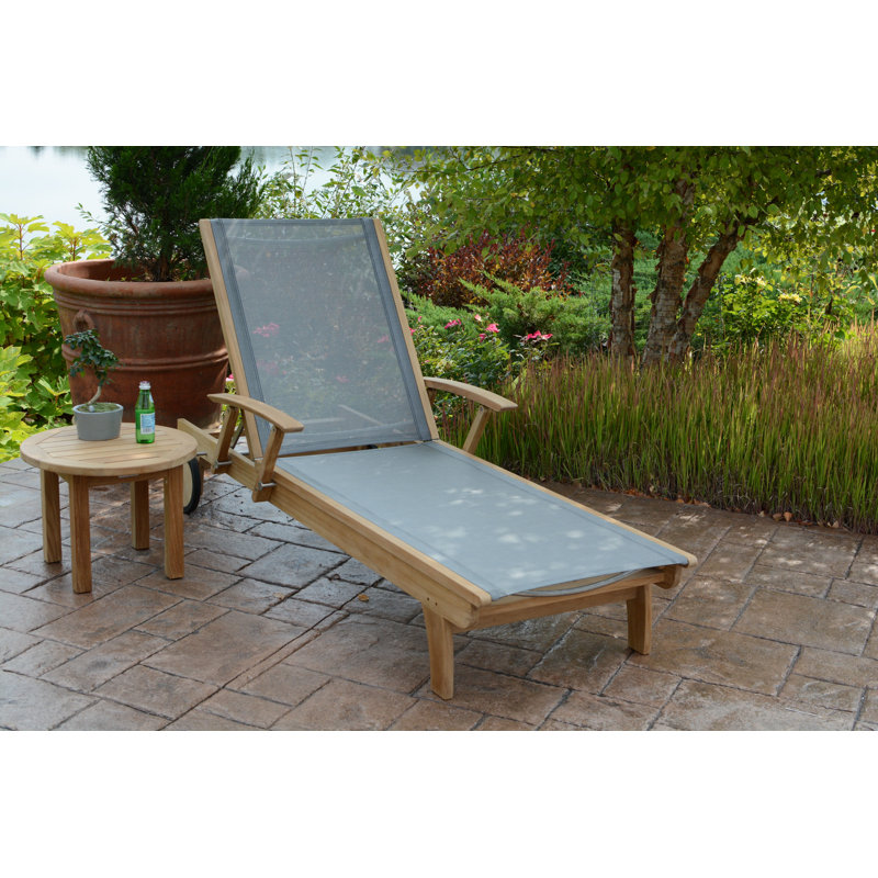 Riviera Teak Outdoor Sling Chaise Lounge, Gray