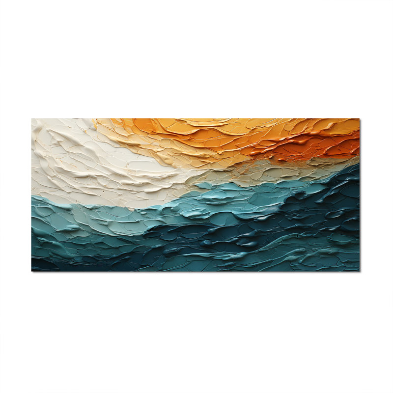 Collage bleu sarcelle orange océan Essence, H 28 po x l 60 po x P 1,5 po, Toile tendue