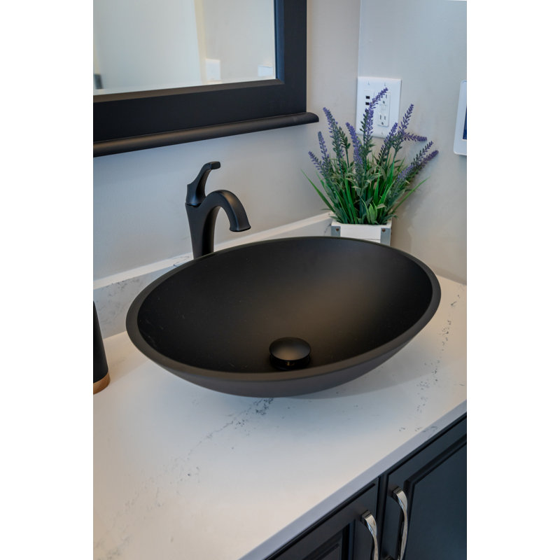 Lavabo de salle de bain ovale en verre noir mat peint à la main