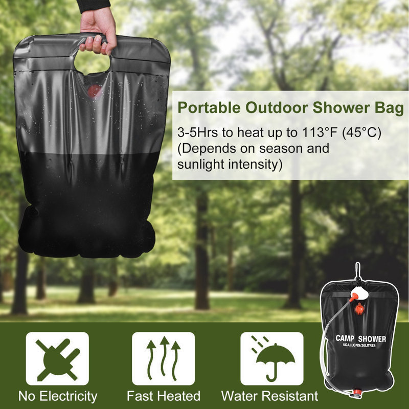 Sac de douche portatif à chauffe-eau solaire 5 pouces