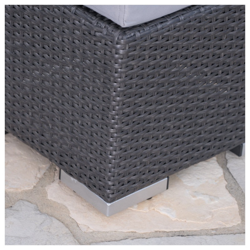 Table d'appoint d'extérieur 16 po en rotin PE gris avec structure en fer argenté