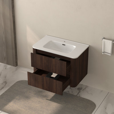 Armoire de salle de bain murale 30 po avec lavabo flottant à deux tiroirs avec lavabo intégré en céramique 30 po