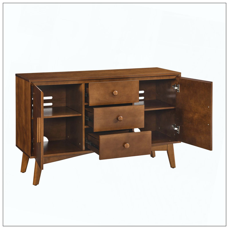 Buffet Mid-Century moderne avec rangement, armoire de rangement avec 2 portes et 3 tiroirs pour la cuisine, le salon, la console