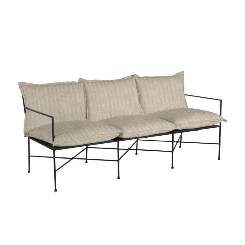 Italia 77.13" Wide Outdoor Patio Sofa with Cushions, Herringbone Sand