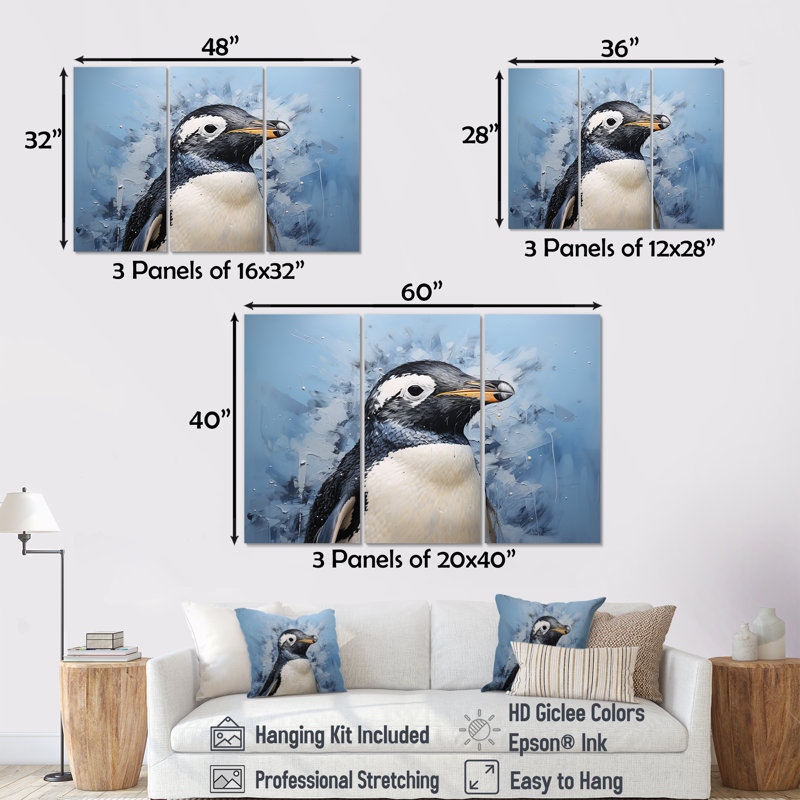 Minimalisme - pingouin - ensemble de décoration murale pingouin, H 28 po x l 36 po