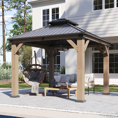 10' × 10' Cedar Hardtop Gazebo with Double Galvanized Steel Roof for Patio, Backyard and Deck