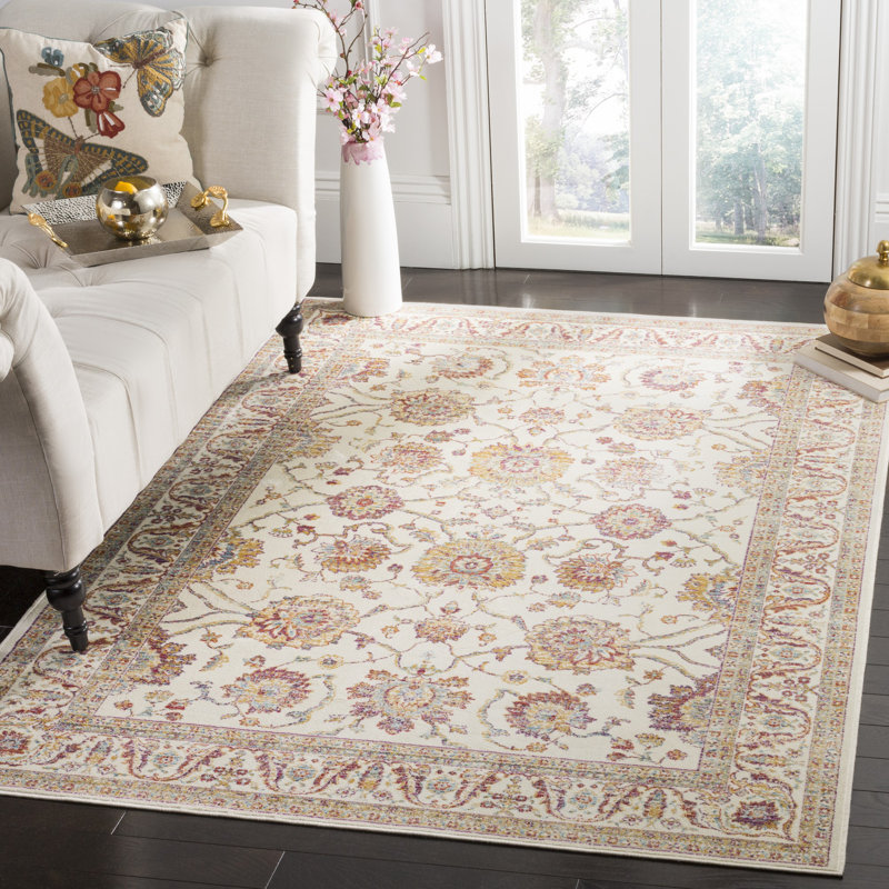 Enlow Sevilla Viscose Oriental Rug in White/Brown, Rectangle 4' x 5'7"