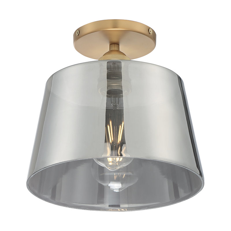 Annette Glass Semi Flush Mount, Brushed Brass / Smoked Glass, 9'' H x 10'' W x 10'' D