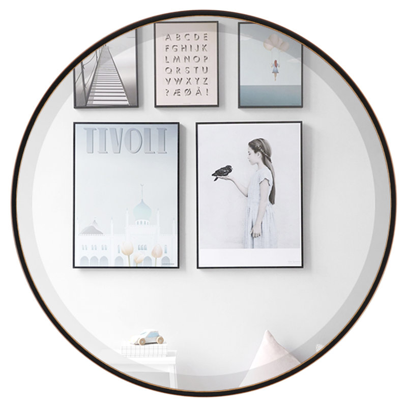 Campfort Round Mirror, 14.62" H x 14.62" W, Rubbed Black