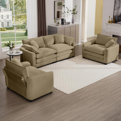 Ensemble de canapé chaleureux et confortable avec coussins et coussins moelleux, ensemble de canapé de style cinéma-maison composé d'un canapé 2 places et de deux canapés simples en tissu velours côtelé