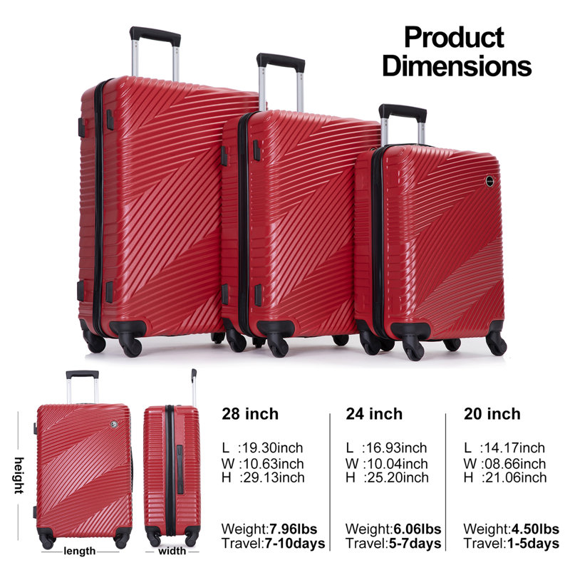 Ensemble de valises 3 pièces Valise légère PC + ABS avec deux crochets