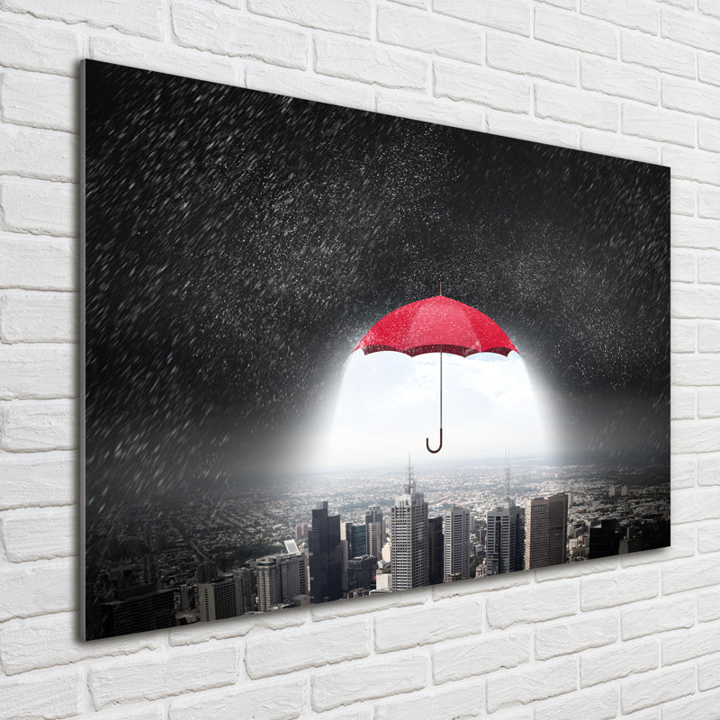 Umbrella Over The City - No Frame Print on Glass