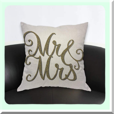 Golden Luxe Wedding Letter Pillowcase - Artistic Font Decor for Home Couch Bed - Mr Mrs Throw Pillow Cover - Room Cushion Cover - Decorative Luxury Design