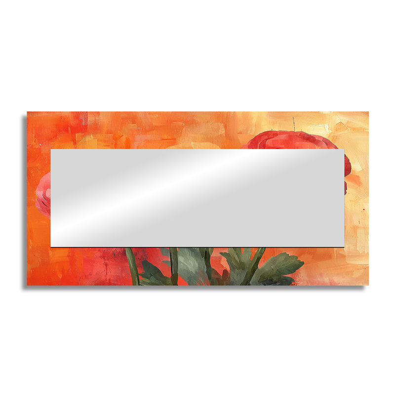 Vivid Sunset Ranunculus Flowers In Autumn I - Floral Accent Wall Mirror - Printed On Metal, 28" x 55"