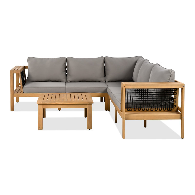 Canapé d'angle en L 4 pièces en bois d'acacia avec table basse