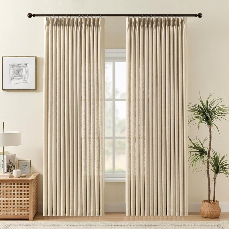 YZ Home Pinch Pleated Linen Curtains 2 Panels Set, Light Filtering Linen Blend Sheer Drapes Memory Trained Pleated Curtain Back Tab with Hooks Rings for Living Room Bedroom