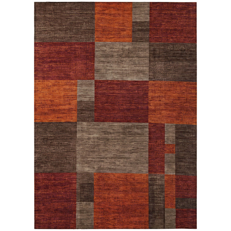 Machine Washable Indoor/Outdoor Xhevrie Chocolate Rug