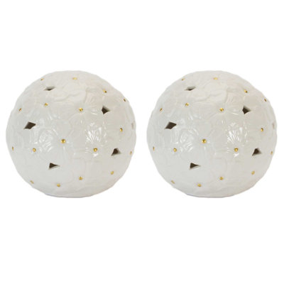 Orbe floral en céramique embossée (ensemble de 2)