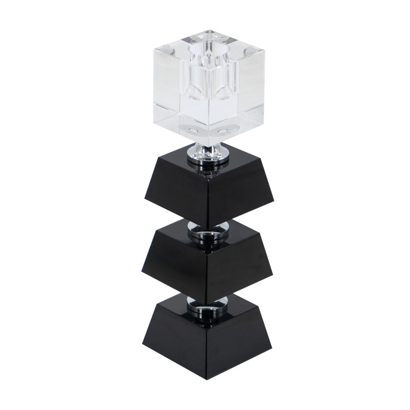Black and Clear Glass 3-Tier Square Candle Holder - 2.5" x 2.5" x 8" - Black, Clear