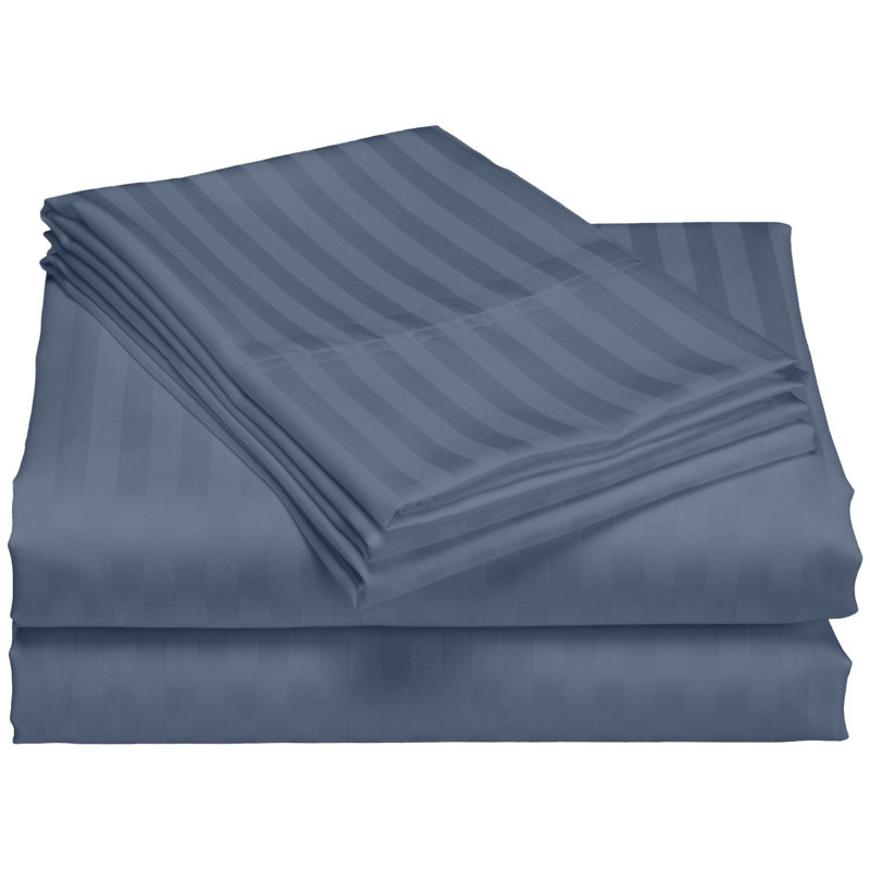 Egyptian Cotton Machine Woven Striped Sheet Set, Twin XL, Navy