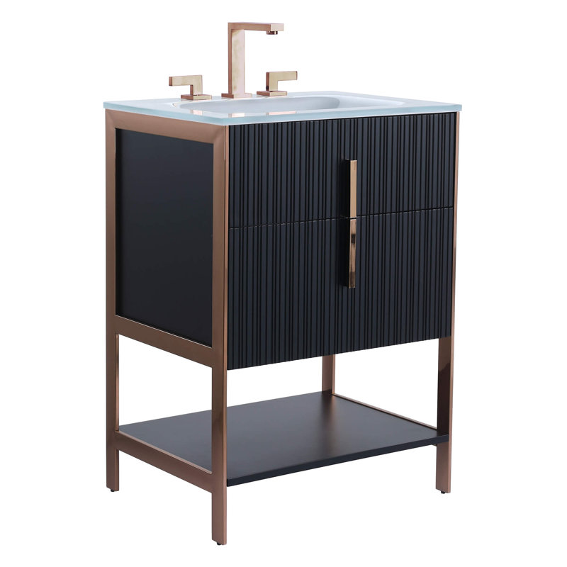 Mirutil Single Bathroom Vanity with Top, Black Matte, Rose Gold