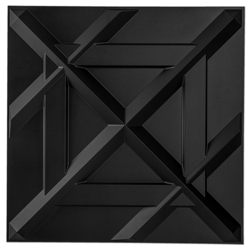 19.7" x 19.7" PVC 3D Wall Paneling,Decorative Wall Tile for Interior Decor (32 Sq.ft./Case)), Black