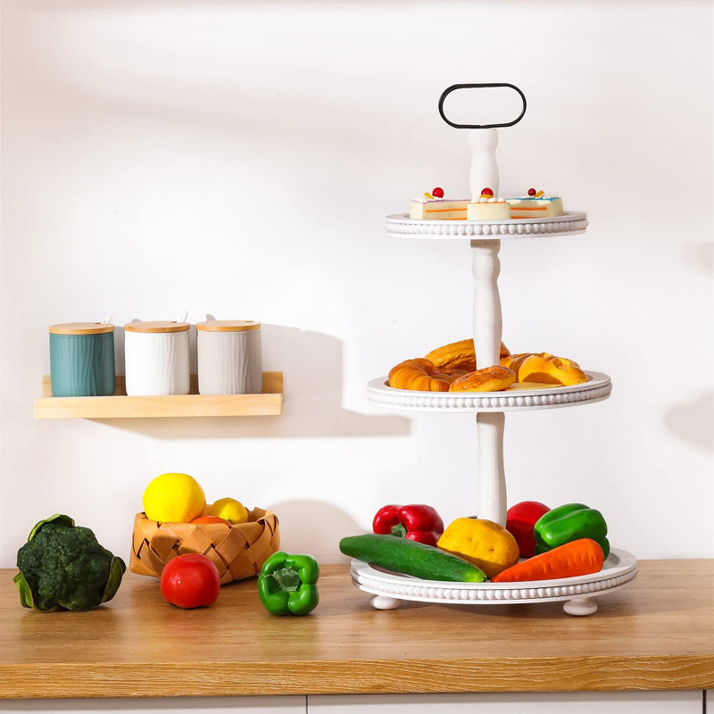 Plateau à étages en bois, présentoir décoratif à 3 niveaux, plateau de service, White