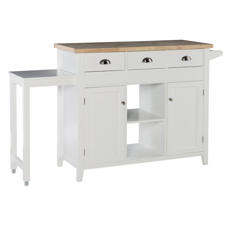 Table coulissante à trois tablettes tiroirs avec chariot de cuisine à plateau en bois