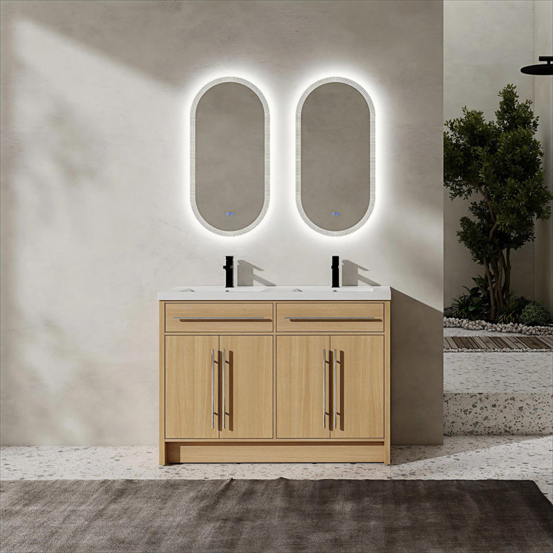 Meuble-lavabo autoportant avec lavabo en résine et 4 portes à fermeture douce, 48"