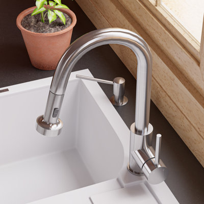 Robinet de cuisine rétractable à poignée simple avec douchette latérale