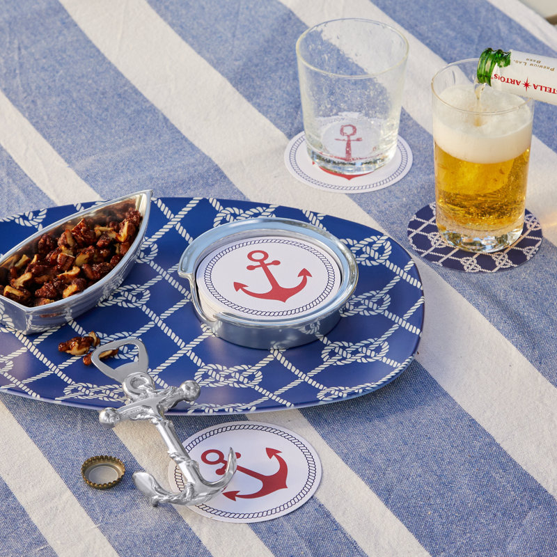 High Seas Aluminum Round Coaster Set With Holder