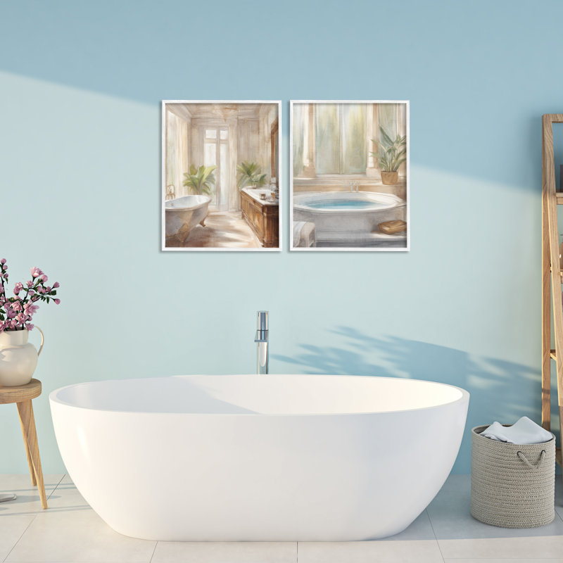 Ensemble de giclée encadrée 2 pièces pour salle de bain Serenity Bath, design par Kim Allen, H 20 po x l 32 po