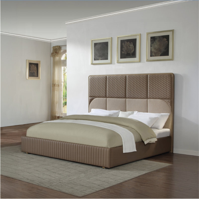 Lit en microfibre brun et beige Marcelino