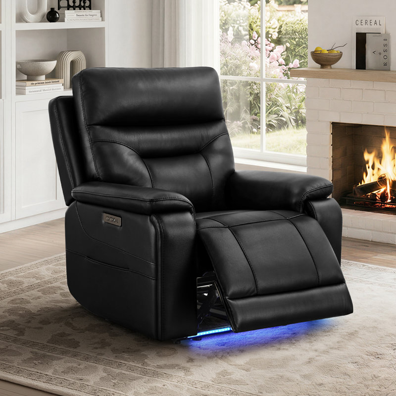 Fauteuil inclinable électrique 36,8 po avec rallonge à 165 °, deux moteurs et appui-tête électrique, Cuir fleur noir