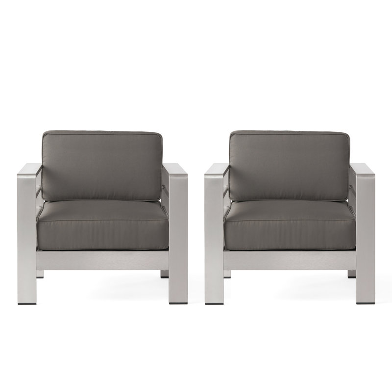 Caggiano Patio Aluminum Chair with Cushions, Gray, Silver