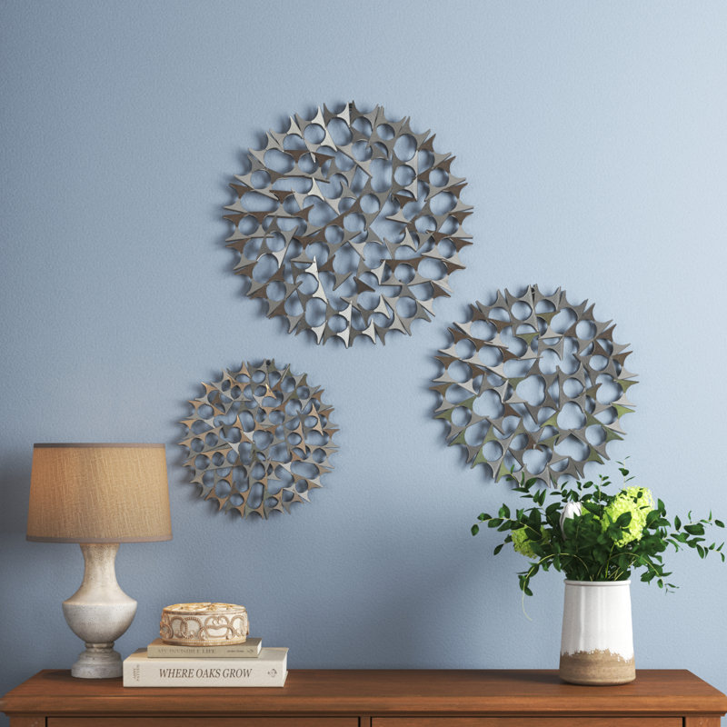 Ensemble de 3 décorations murales étoile en métal avec découpe 15 ", 19", P 23 ", argent