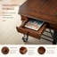Table basse avec tiroir et tablette de rangement, table de salon à plateau en bois avec structure en métal, conception hexagonale unique