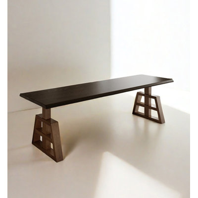 Minimalist Long Table with Geometric Wood Base