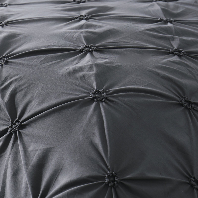 Suniya Pintuck Comforter Set, Gris, Édredon pour grand lit + 2 taies décoratives pou