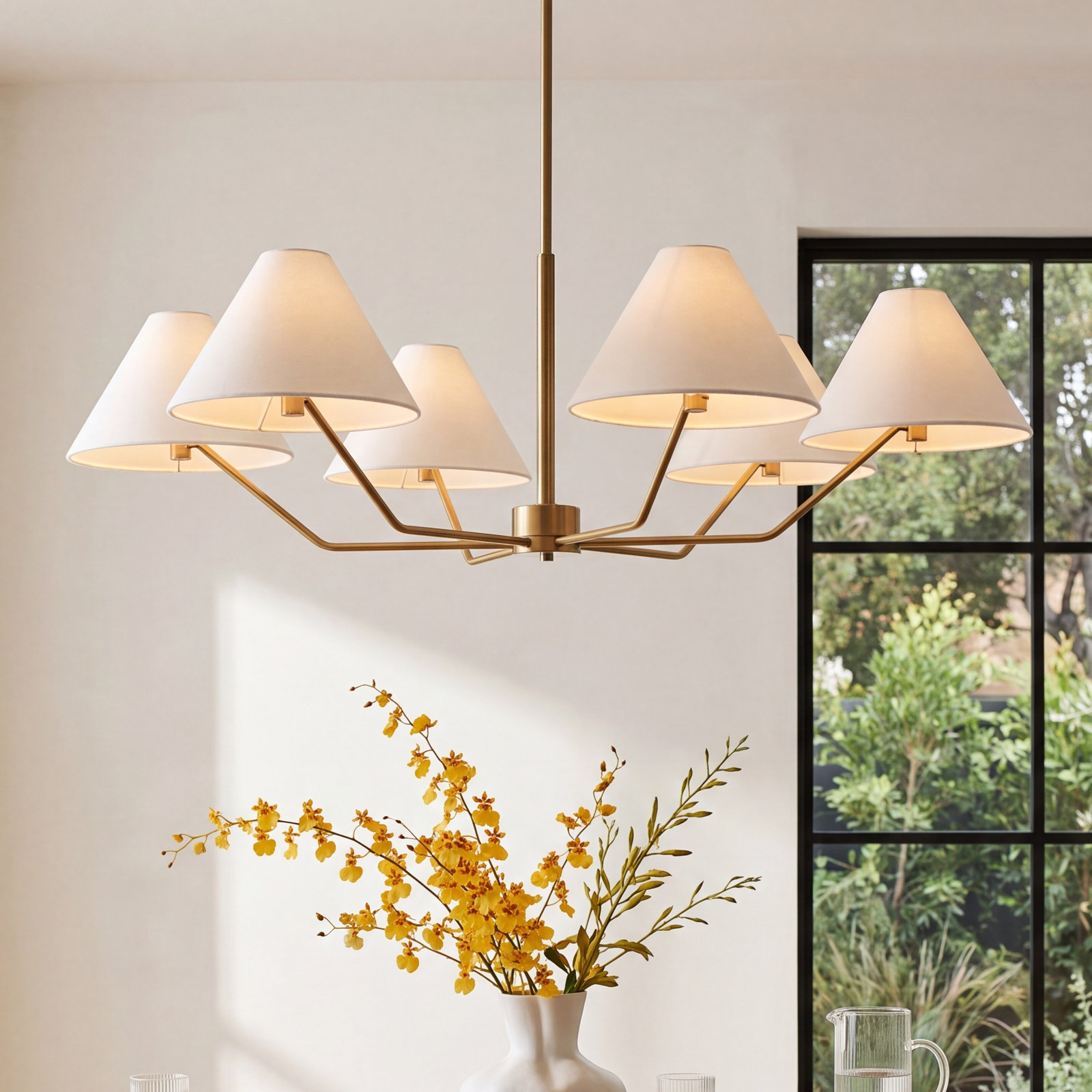 6-Light Chandelier, Satin Brass