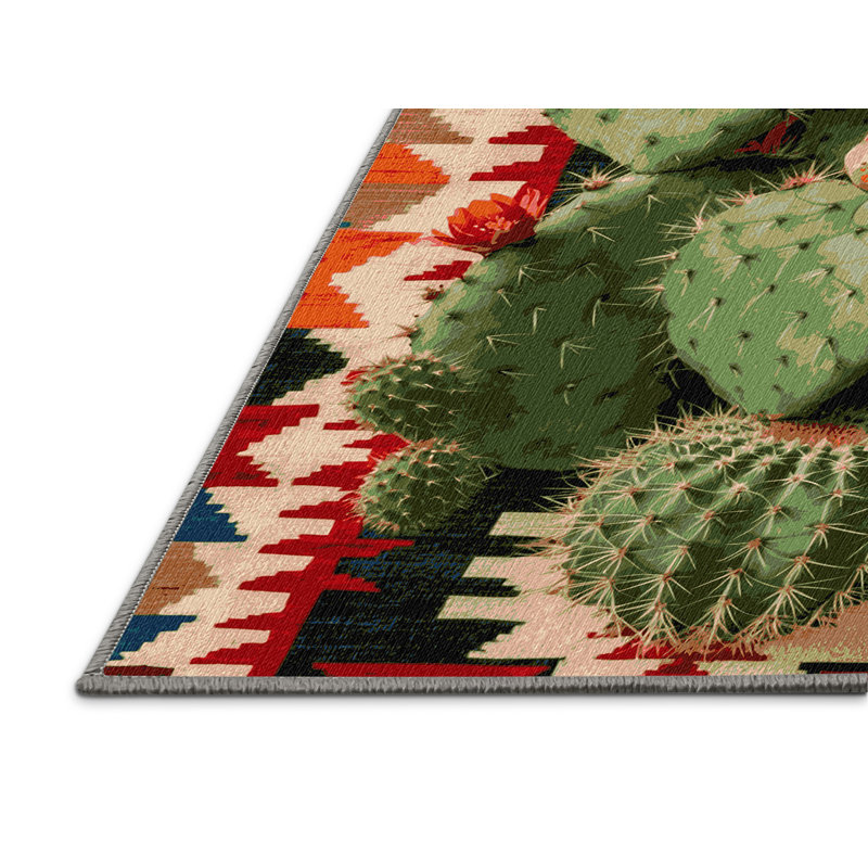  Tapis lavable en forme de figue de barbarie Southwestern, Tapis de couloir 2 pi x 4 pi