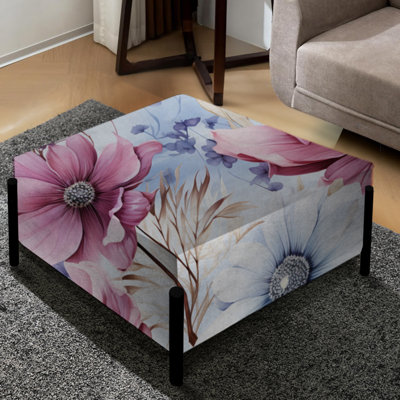 Grand repose-pieds carré rose et mauve Wildflower Paradise