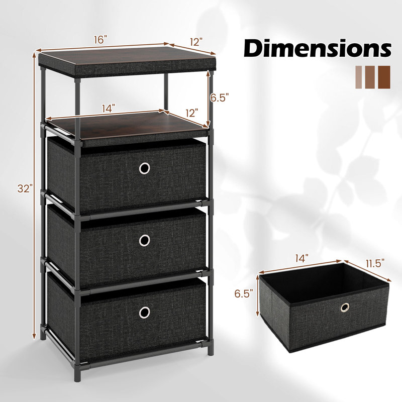 Commode 3 tiroirs avec tablette et bacs de rangement industriels