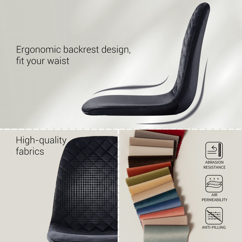 Kaylani Modern Upholstered Dining Chair, Black Velvet, Black, 4