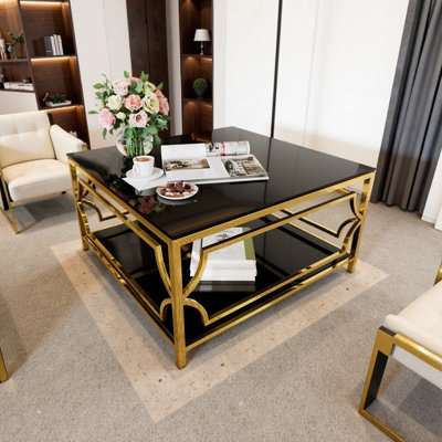 33.5" Square Table with Frame & Lower Shelf – Modern Luxe Living Room Centerpiece