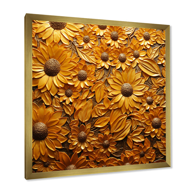Tournesol doré rayonnant sur toile, H 30 po x l 30 po x P 1 po, Cadre doré à une seule photo