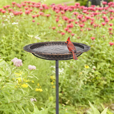 13.5” Copper Bird Bath With Garden Pole