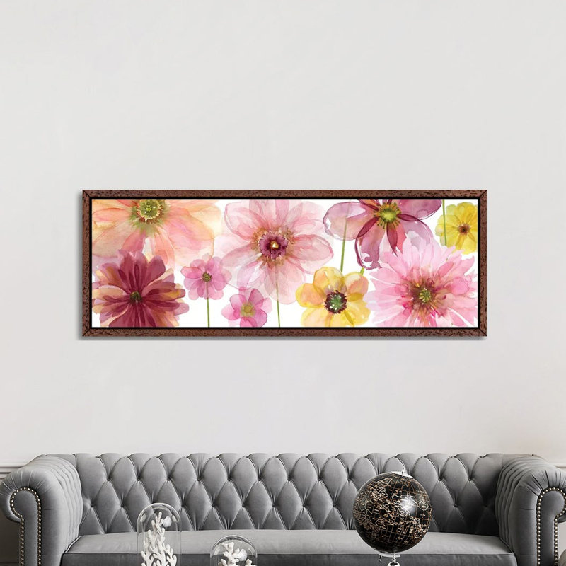 Pop Of Pink I by Carol Robinson - Panoramic Painting on Canvas, Classic Brown Wood Framed