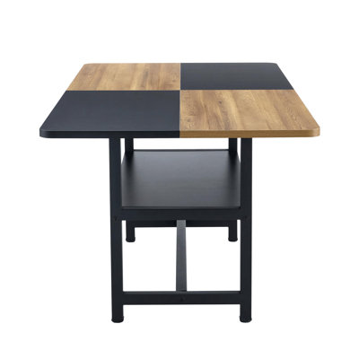 Rectangular Dining Table, 71" Farmhouse Dining Table, Wooden Tabletop With Metal Frame, Black/Wood Split-Color